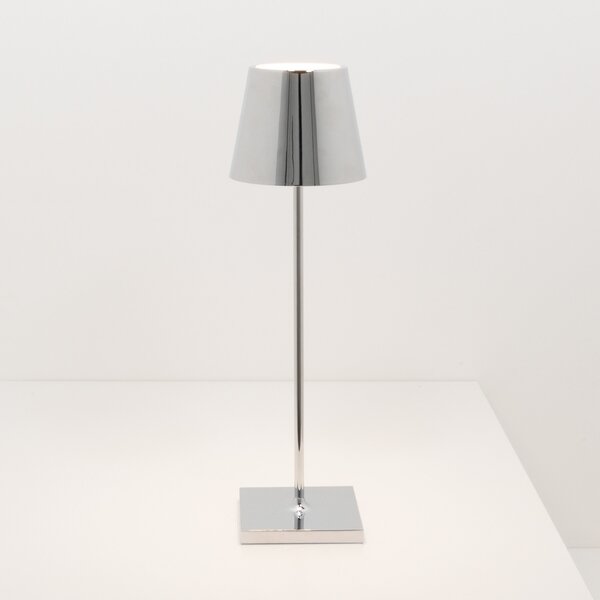 Zafferano Lampa de masă cu baterie Poldina, decor cromat, reglabil, Metalic, Camera de zi / sufragerie, Metal, Modern