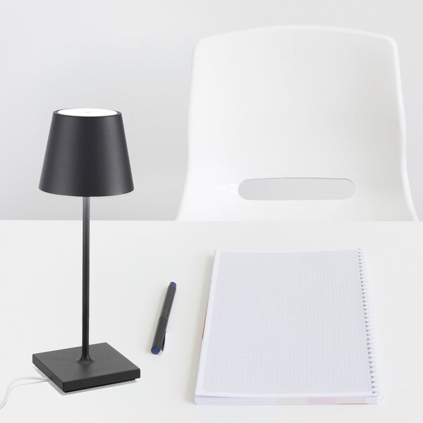 Zafferano Poldina mini lampă de masă cu baterie IP65 gri, reglabil, Gri, Camera de zi / sufragerie, Metal, Modern