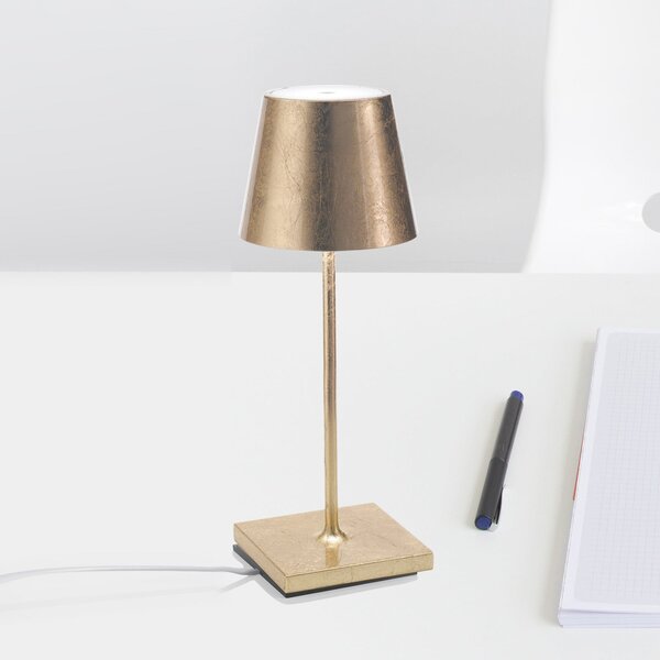 Zafferano Poldina mini lampă de masă cu baterie, interior auriu, reglabil, Auriu / Alamă, Camera de zi / sufragerie, Metal, Modern