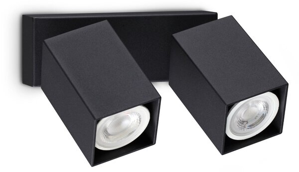 IDEAL LUX Spot de perete Dynamite Square, negru, 16,5 cm, cu 2 becuri, Negru, Camera de zi / sufragerie, Metal, Modern