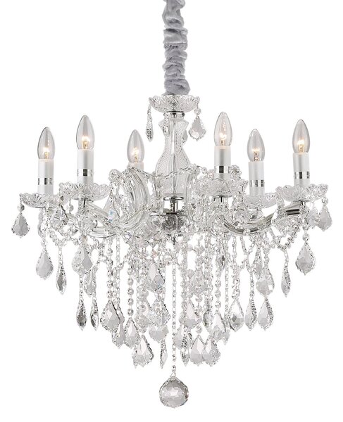 IDEAL LUX Lustră Florian, finisaj cromat, cristal, 6 becuri, reglabil, Metalic, Camera de zi / sufragerie, Sticlă