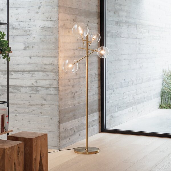 IDEAL LUX Lampadar Equinoxe, alamă/chihlimbar, înălțime 166 cm, Auriu / Alamă, Camera de zi / sufragerie, Metal