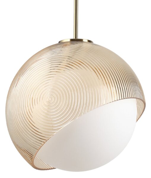 IDEAL LUX Lampă suspendată Bloom, Ø 30 cm, alamă, metal/sticlă, reglabil, Auriu / Alamă, Camera de zi / sufragerie, Metal, Modern