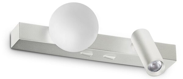 IDEAL LUX Aplică LED Binomio, albă, lățime 22 cm, metal, 2 becuri, Alb, Camera de zi / sufragerie, Metal, Modern, Spot de perete