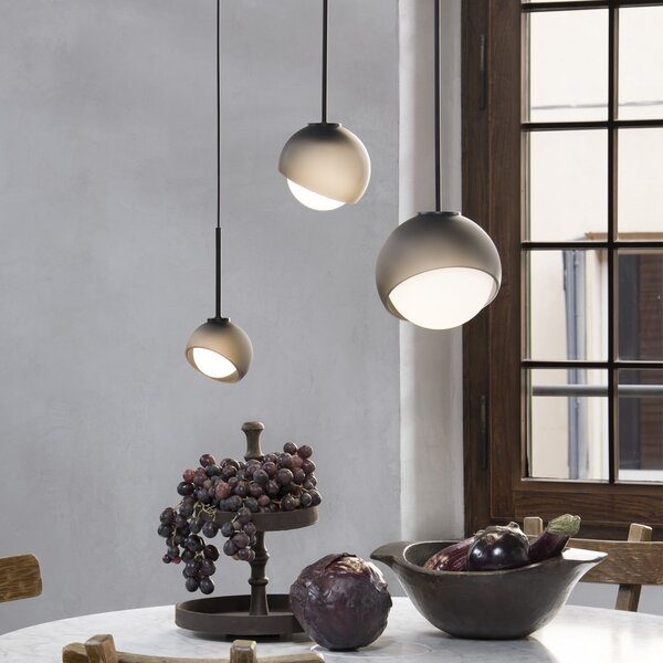 IDEAL LUX Lampă suspendată Bloom, Ø 12 cm, negru, metal/sticlă, Negru, Camera de zi / sufragerie, Metal, Modern