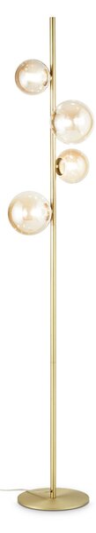IDEAL LUX Lampadar Perlage, alamă/chihlimbar, înălțime 164 cm, 4 becuri, Auriu / Alamă, Camera de zi / sufragerie, Metal