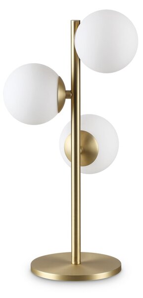 IDEAL LUX Lampa de masă Perlage, alamă/alb, înălțime 43 cm, 3 becuri, Auriu / Alamă, Camera de zi / sufragerie, Metal