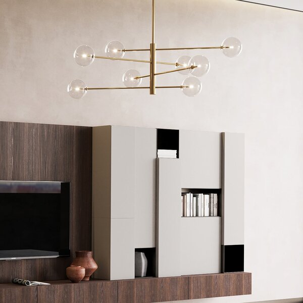IDEAL LUX Lampa suspendată Equinoxe, alamă/chihlimbar, cu 8 becuri, Auriu / Alamă, Camera de zi / sufragerie, Metal