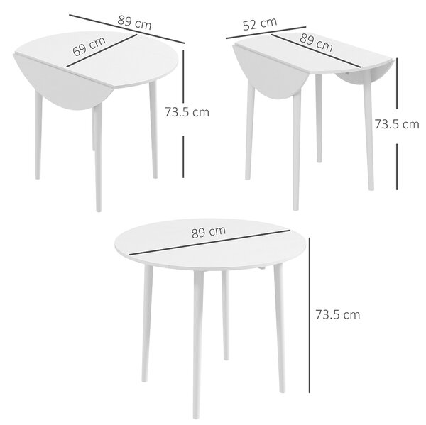 HOMCOM Masă Pliantă Modernă cu Extensii Laterale pentru Bucătărie și Living, din PAL, Ø89 x 73,5 cm | Aosom Romania