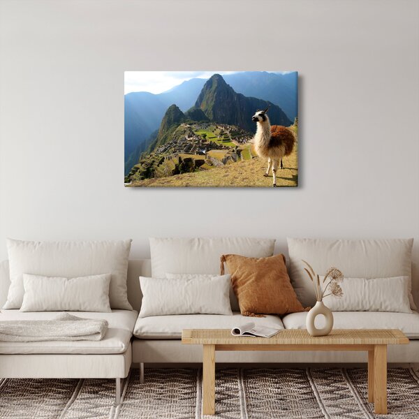 Tablou - Lama și Machu Picchu (90x60 cm)