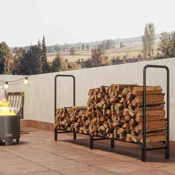 Outsunny Suport pentru Lemne de 0,6 m³, Reglabil, cu Husă Impermeabilă din PE, din Metal, 200 x 36 x 99 cm, Negru și Verde Închis | Aosom Romania