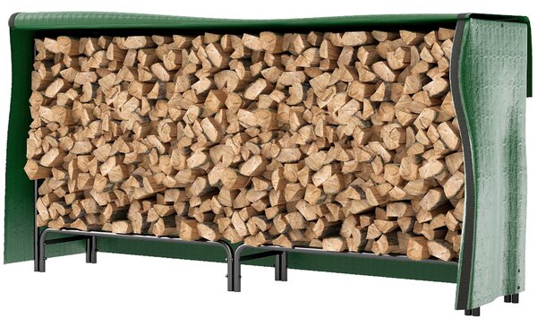 Outsunny Suport pentru Lemne de 0,6 m³, Reglabil, cu Husă Impermeabilă din PE, din Metal, 200 x 36 x 99 cm, Negru și Verde Închis | Aosom Romania