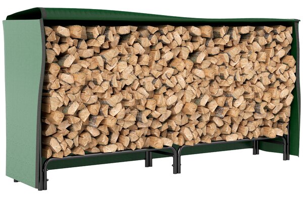 Outsunny Suport pentru Lemne de 0,6 m³, Reglabil, cu Husă Impermeabilă din PE, din Metal, 200 x 36 x 99 cm, Negru și Verde Închis | Aosom Romania