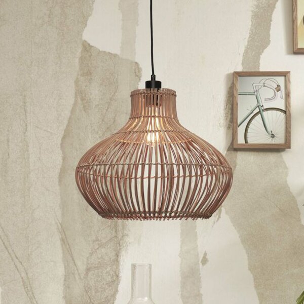 Good & Mojo GOOD MOJO Lampă suspendată Kalahari, Ø 42 cm, natural, ratan, E27, reglabil, Lemn, Camera de zi / sufragerie, Lemn, Design