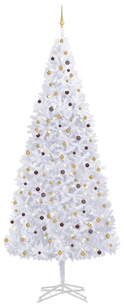 Brad Crăciun pre-iluminat artificial, set globuri, alb, 500 cm