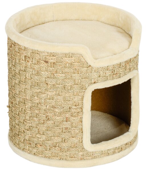 PawHut Ansamblu de Zgâriat pentru Pisici, 37 cm, 2 Niveluri, cu Ascunzătoare și Sfoară din Sisal, până la 5 kg, Kaki | Aosom Romania