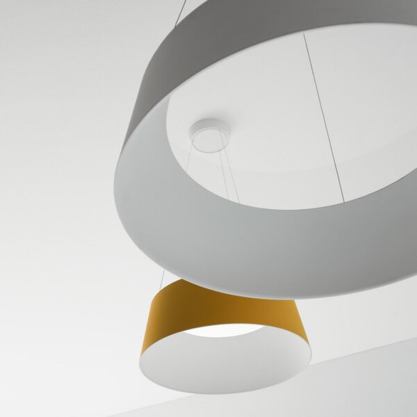 Stilnovo Lampă suspendată Oxygen LED, galbenă, Ø 56 cm, reglabil, Galben, Camera de zi / sufragerie, Plastic, Design