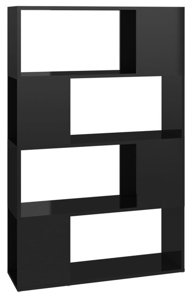 Bibliotecă/Separator cameră, negru extralucios, 80x24x124,5 cm