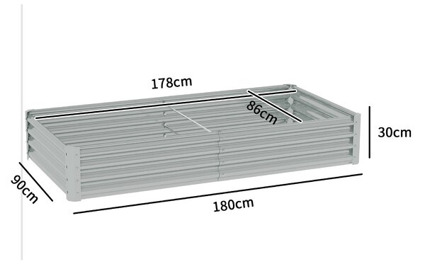 Outsunny Pat de grădină rectangular, pat de grădină ridicat din oțel galvanizat, fund deschis, 180 x 90 x 30 cm, argintiu | Aosom Romania