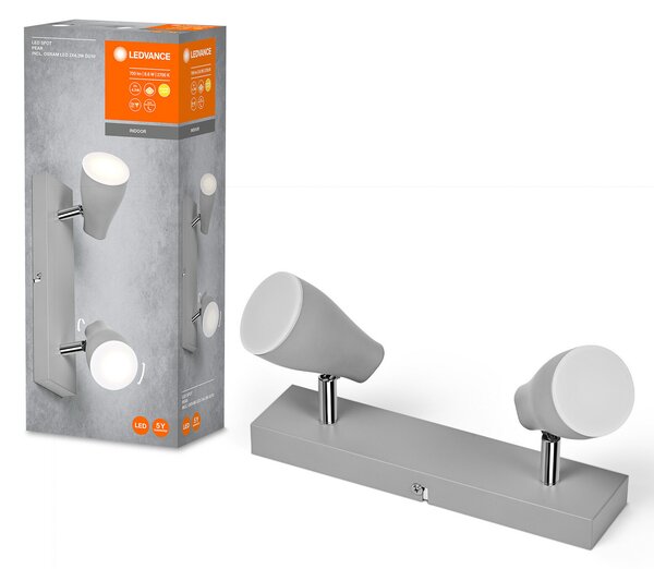 LEDVANCE Pear spot LED aplicat GU10 2 becuri gri, Gri, Camera de zi / sufragerie, Plastic, Modern, Plafon cu flacără multiplă