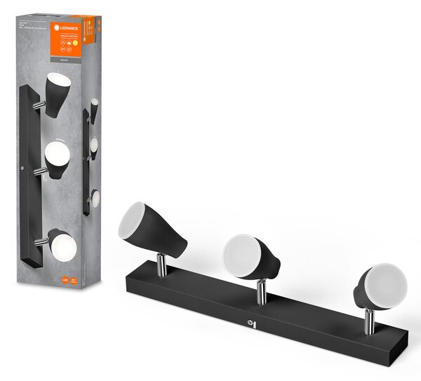 LEDVANCE Pear spot LED aplicat GU10 3 becuri negru, Negru, Camera de zi / sufragerie, Plastic, Modern, Plafon cu flacără multiplă
