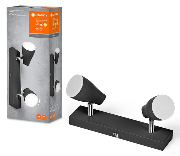 LEDVANCE Pear spot LED aplicat GU10 2 becuri negru, Negru, Camera de zi / sufragerie, Plastic, Modern, Plafon cu flacără multiplă