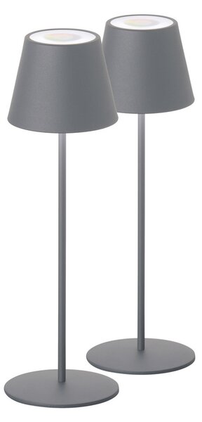 FH Lighting Cosenza lampă masă LED acumul 2x gri-nisip 38cm, reglabil, Gri, Camera de zi / sufragerie, Metal, Modern