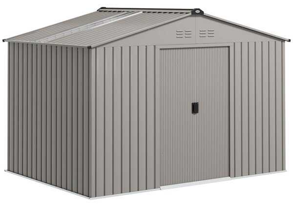 Outsunny Magazie de Grădină 4,9 m² 277x195x192 cm cu 2 Uși Culisante, Acoperiș Înclinat și 4 Grile de Ventilație, Gri Argintiu | Aosom Romania