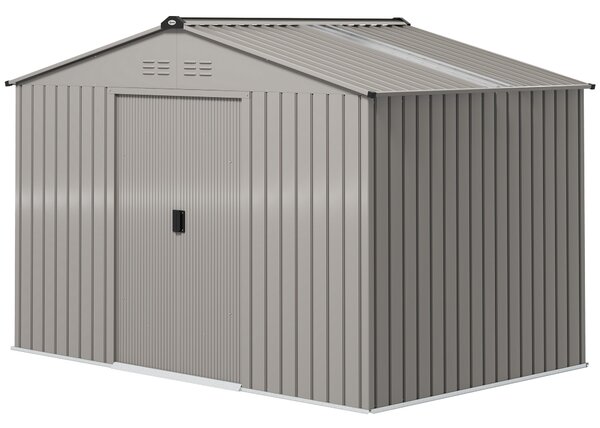 Outsunny Magazie de Grădină 4,9 m² 277x195x192 cm cu 2 Uși Culisante, Acoperiș Înclinat și 4 Grile de Ventilație, Gri Argintiu | Aosom Romania