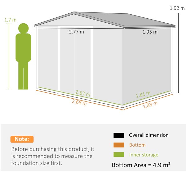 Outsunny Magazie de Grădină 4,9 m² 277x195x192 cm cu 2 Uși Culisante, Acoperiș Înclinat și 4 Grile de Ventilație, Gri Argintiu | Aosom Romania