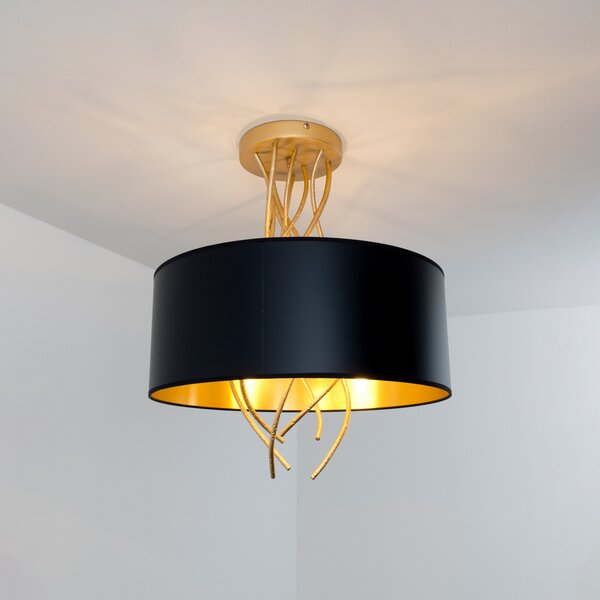 Holländer Elba plafonieră Ø30cm trei socluri negru/auriu, reglabil, Auriu / Alamă, Camera de zi / sufragerie, Metal, Design