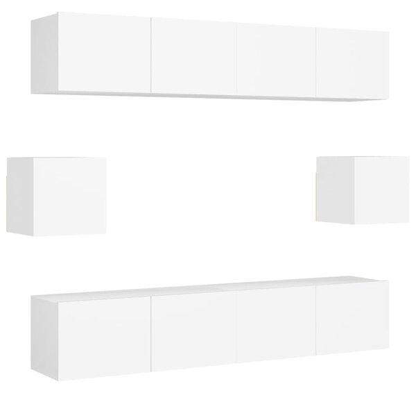 Set de dulapuri TV, 6 piese, alb, lemn prelucrat
