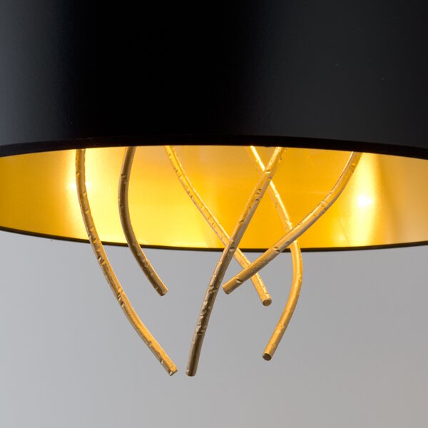Holländer Elba plafonieră Ø30cm trei socluri negru/auriu, reglabil, Auriu / Alamă, Camera de zi / sufragerie, Metal, Design