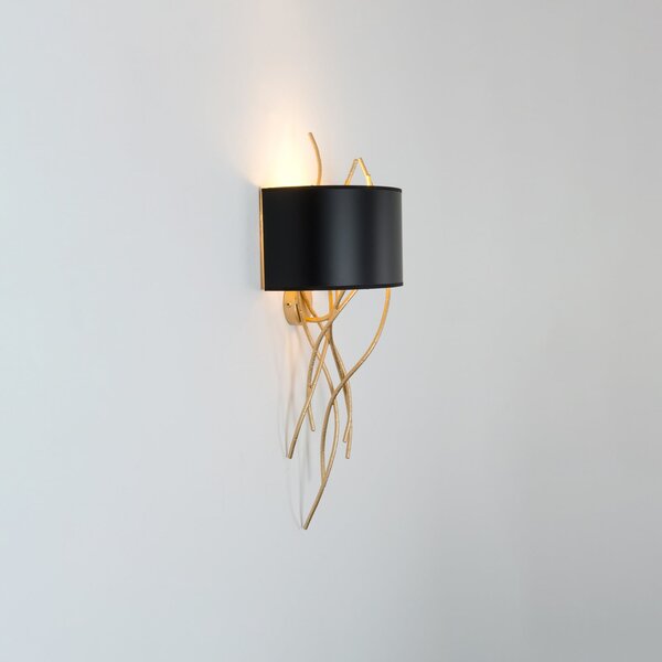 Holländer Elba Corto aplică 1 bec negru/auriu, reglabil, Auriu / Alamă, Camera de zi / sufragerie, Metal, Design