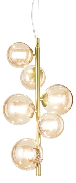 IDEAL LUX Lampa suspendată Perlage, alamă/chihlimbar, înălțime 52 cm, 6 becuri, Auriu / Alamă, Camera de zi / sufragerie, Metal