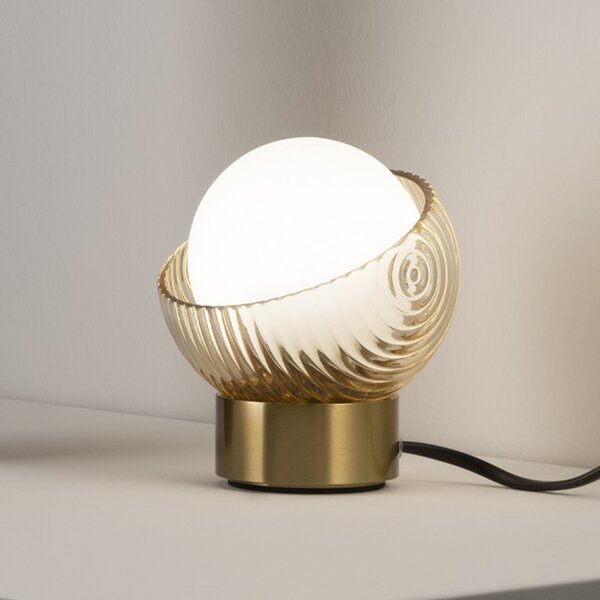 IDEAL LUX Lampa de masă Bloom, alamă/chihlimbar, înălțime 13 cm, Auriu / Alamă, Camera de zi / sufragerie, Metal, Modern