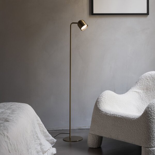 IDEAL LUX Lampadar Dodo din alamă, înălțime 118 cm, metal, dimabil, reglabil, Auriu / Alamă, Camera de zi / sufragerie, Metal, Modern
