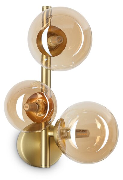 IDEAL LUX Aplică Perlage, alamă/chihlimbar, cu 3 becuri, Auriu / Alamă, Camera de zi / sufragerie, Metal