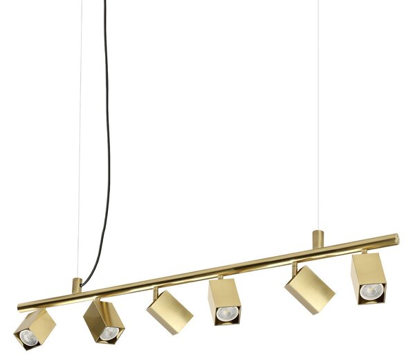 IDEAL LUX Lampă suspendată Dynamite Square din alamă, cu 6 becuri, Auriu / Alamă, Camera de zi / sufragerie, Metal, Modern
