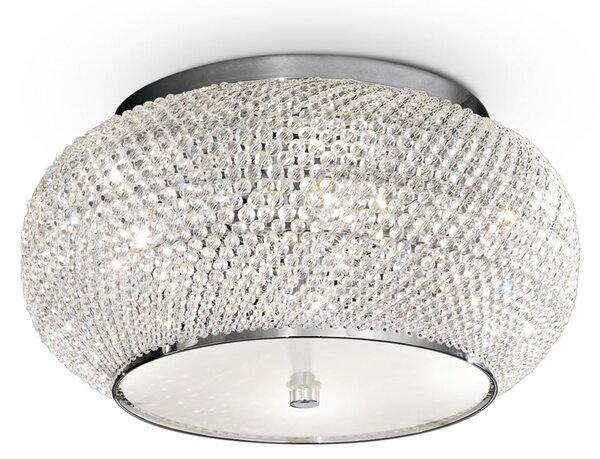 IDEAL LUX Plafonieră Pasha, cromat/transparent, Ø 40 cm, sticlă, reglabil, Crom, Camera de zi / sufragerie, Sticlă
