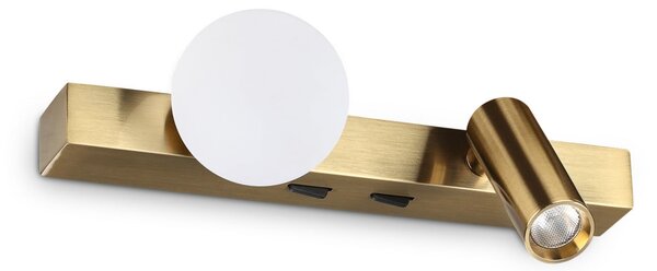 IDEAL LUX Aplică de perete Binomio, finisaj alamă, lățime 22 cm, 2 becuri, Auriu / Alamă, Camera de zi / sufragerie, Metal, Modern, Spot de perete