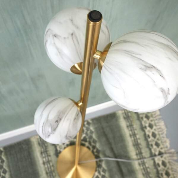 IT´S ABOUT ROMI IT'S Lampadar Carrara 3 becuri marmorat, Auriu / Alamă, Camera de zi / sufragerie, Sticlă, Design