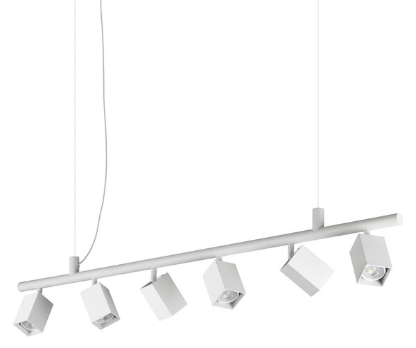 IDEAL LUX Lampă suspendată Dynamite Square, albă, cu 6 becuri, Alb, Camera de zi / sufragerie, Metal, Modern