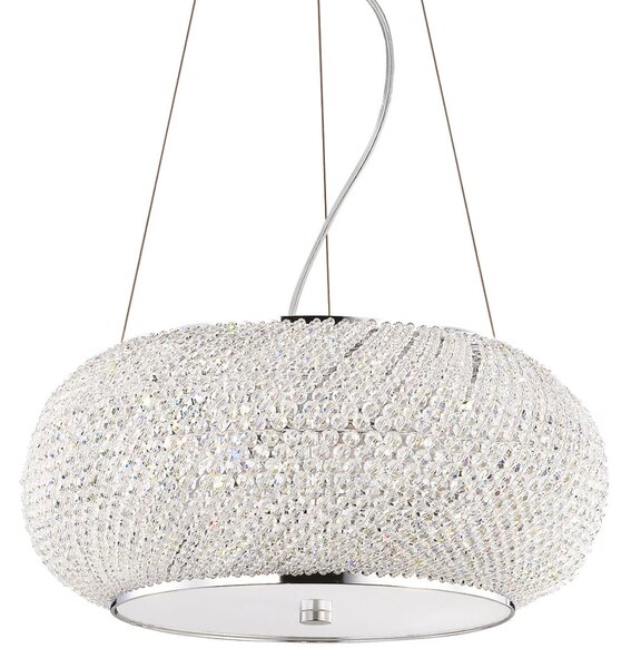 IDEAL LUX Lampă suspendată Pasha, crom/transparent, Ø 40 cm, sticlă, reglabil, Crom, Camera de zi / sufragerie, Sticlă