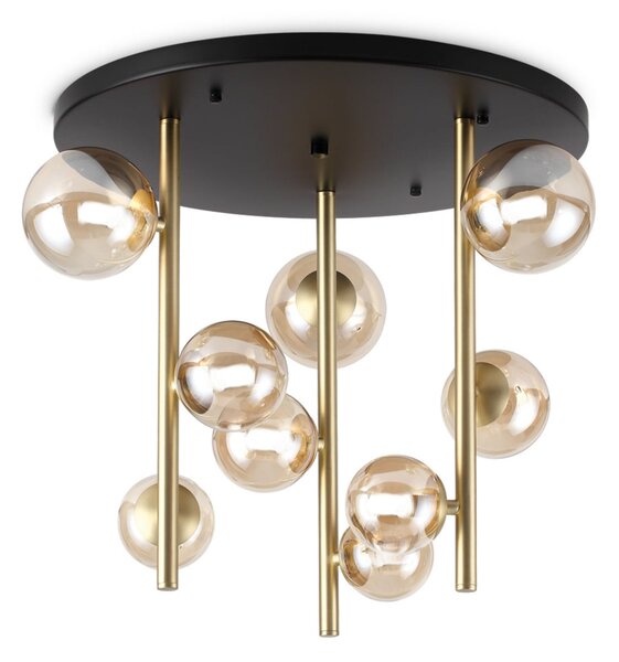 IDEAL LUX Plafonieră Perlage, negru/chihlimbar, Ø 50 cm, cu 9 becuri, Bej, Camera de zi / sufragerie, Metal