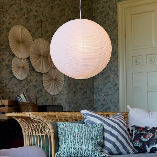 PR Home Lampă suspendată Haru, albă, Ø 50 cm, hârtie, E27, cablu alb, reglabil, Alb, Camera de zi / sufragerie, Hârtie / Carton, glob