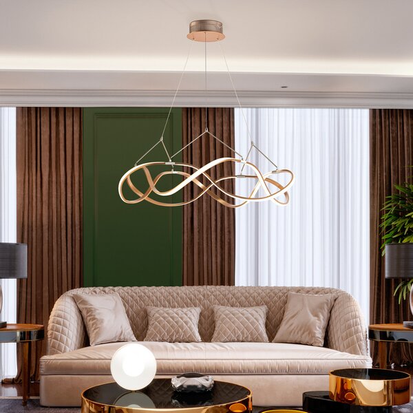 Schuller Valencia Molly lampă suspendată LED remote Ø80cm auriu-rosé, reglabil, Auriu / Alamă, Camera de zi / sufragerie, Metal, Design