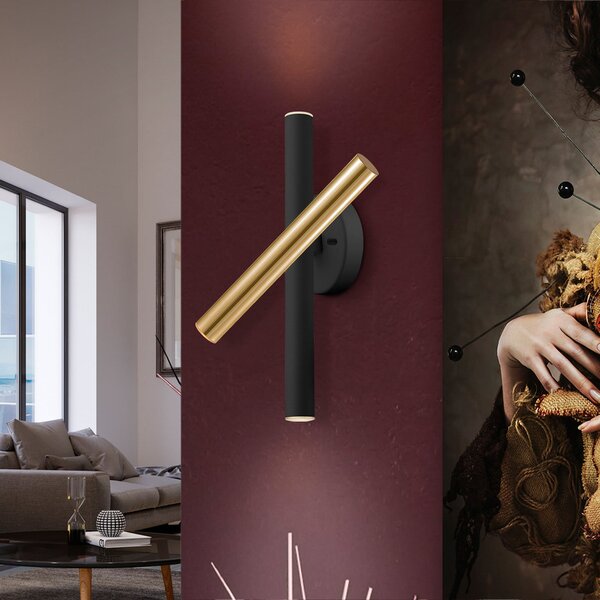 Schuller Valencia Varas aplică LED, reglabilă, auriu/negru, reglabil, Negru, Camera de zi / sufragerie, Metal, Design