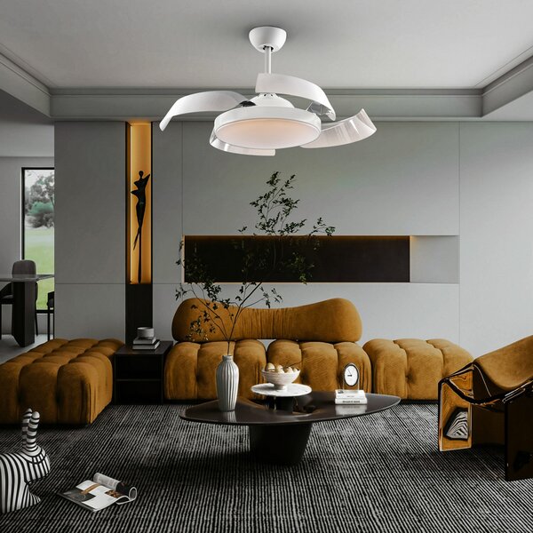 Schuller Valencia Enzo ventilator de tavan LED dimabil, CCT alb, reglabil, Alb, Camera de zi / sufragerie, Metal, Modern