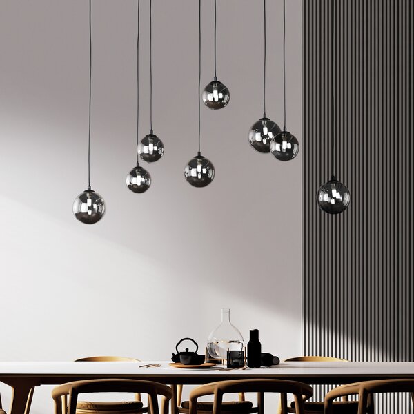FISCHER & HONSEL Lampă suspendată LED Bala cu 8 becuri G9 sticlă fumurie, Negru, Camera de zi / sufragerie, Sticlă, Modern, glob